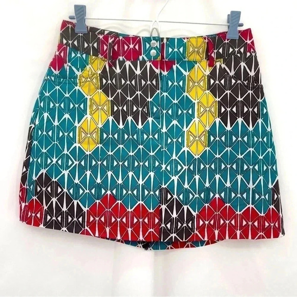 Slazenger Women’s Geometric Golf Skort 2 Teal Yellow Pink Zip Closure Shorts - Picture 1 of 13